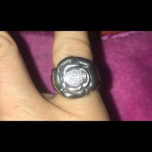 Gorgeous Rose Pattern Silver Harley Davison Ring
